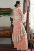 Net Embroidered Sharara Suit In Dusty Peach Colour