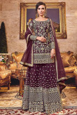 Net Embroidered Sharara Suit In Grape Purple Colour