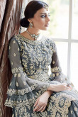 Net Embroidered Sharara Suit In Grey Colour