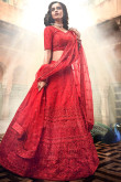 Net Embroidered Wedding Wear Lehenga Choli In Red Color
