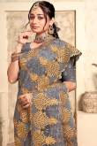 Net Grey Embroidered Light Weight Saree 