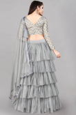 Net Grey Zari Embroidered Layered Style Lehenga 
