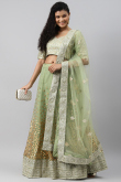 Net Lace Embroidered Sage Green Panelled Style Lehenga