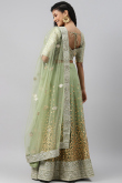 Net Lace Embroidered Sage Green Panelled Style Lehenga