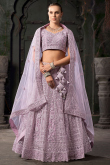 Net Lavender Pink Dori Embroidered Panelled Style Lehenga