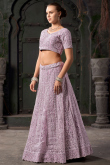 Net Lavender Pink Dori Embroidered Panelled Style Lehenga
