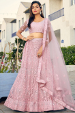 Net Lavender Pink Embroidered Flared Style Lehenga 