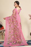 Net Lavender Pink Floral Resham Embroidered Saree 