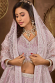 Net Lavender Pink Panelled Style Embroidered Lehenga