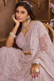 Net Lavender Pink Panelled Style Embroidered Lehenga