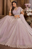 Net Lavender Pink Panelled Style Embroidered Lehenga