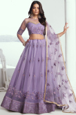 Net Lavender Purple Embroidered Flared Style Lehenga