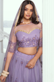 Net Lavender Purple Embroidered Flared Style Lehenga