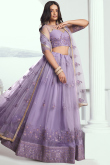 Net Lavender Purple Embroidered Flared Style Lehenga