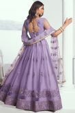 Net Lavender Purple Embroidered Flared Style Lehenga