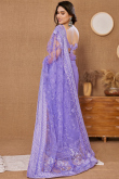 Net Lavender Purple Lace Embroidered Light Weight Saree