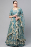 Net Light Blue Dori Embroidered Panelled Style Lehenga