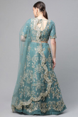 Net Light Blue Dori Embroidered Panelled Style Lehenga