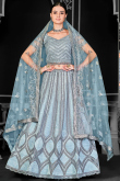 Net Light Blue Embroidered Panelled Lehenga
