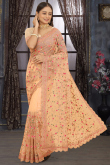 Net Light Peach Dori Embroidered Traditional Saree 