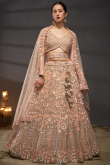 Net Light Peach Lehenga With Sequins Work For Weddings