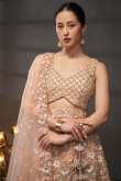 Net Light Peach Lehenga With Sequins Work For Weddings