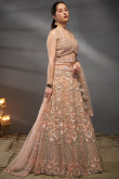 Net Light Peach Lehenga With Sequins Work For Weddings