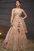 Net Light Peach Lehenga With Sequins Work For Weddings