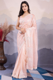 Net Light Peach Sequins Embroidered Light Weight Saree 