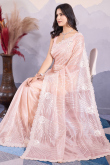 Net Light Peach Sequins Embroidered Light Weight Saree 