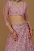 Net Light Pink Dori Embroidered Panelled Style Lehenga 