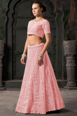 Net Light Pink Dori Embroidered Panelled Style Lehenga Choli