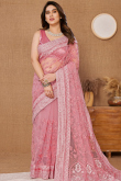 Net Light Pink Lace Embroidered Light Weight Saree