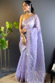 Net Light Purple Embroidered Festival Wear Saree