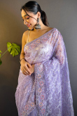 Net Light Purple Embroidered Festival Wear Saree