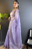 Net Light Purple Embroidered Festival Wear Saree