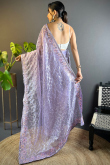 Net Light Purple Embroidered Festival Wear Saree
