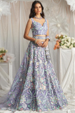 Net Light Purple Embroidered Panelled Style Lehenga