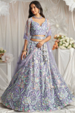 Net Light Purple Embroidered Panelled Style Lehenga