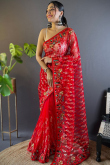 Net Light Red Embroidered Light Weight Saree