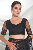 Net Light Weight Embroidered Black Partywear Saree