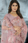 Net Light Weight Embroidered Pale Pink Saree