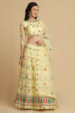 Net Light Yellow Embroidered Panelled Style Lehenga