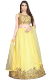 Net Light Yellow Sequins Embroidered A Line Lehenga 