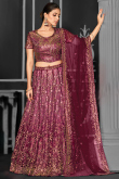 Net Mauve Red Sequins Embroidered A-line Lehenga