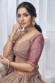 Net Mauve Taupe Resham Embroidered Panelled Style Lehenga 
