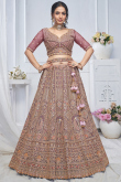 Net Mauve Taupe Resham Embroidered Panelled Style Lehenga 