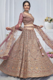 Net Mauve Taupe Resham Embroidered Panelled Style Lehenga 