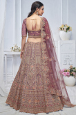 Net Mauve Taupe Resham Embroidered Panelled Style Lehenga 