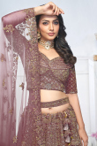 Net Mauve Taupe Resham Embroidered Panelled Style Lehenga 
